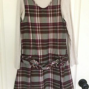 Brown plaid turtleneck jumper pinafore